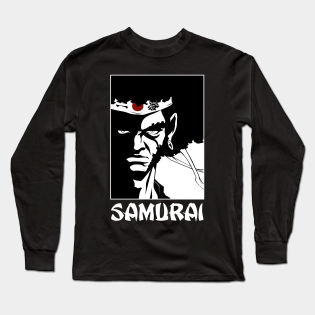 Afro Hair Japan Samurai Long Sleeve T-Shirt by Brianconnor